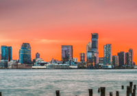 Landscape image of the water facing a city in New Jersey.