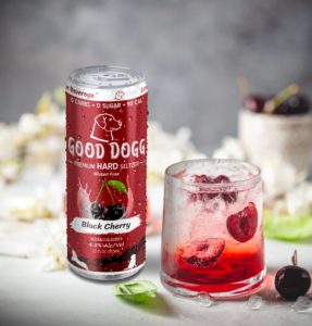 Can of Good Dogg Black Cherry Hard Seltzer next to the black cherry mojito.